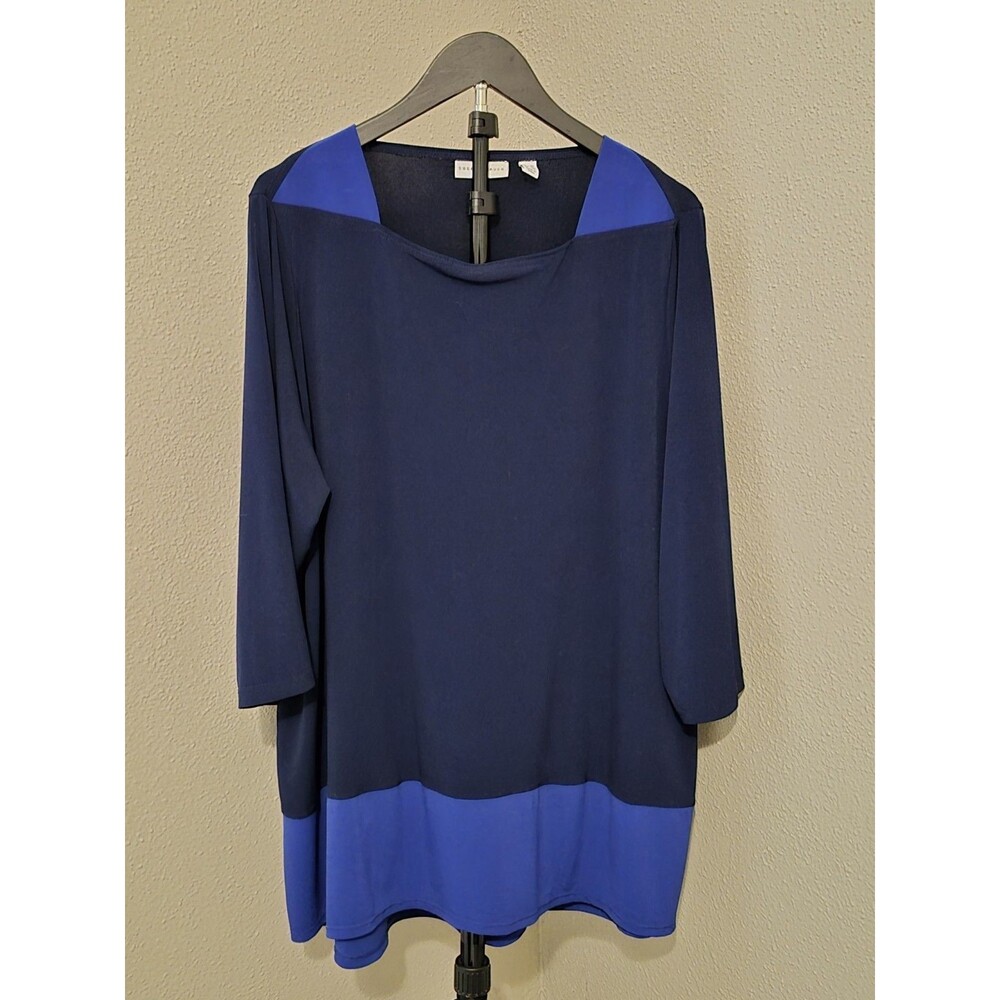 Susan Graver Liquid Knit Two Tone Color Block 2X Tunic Top Travel Packable
